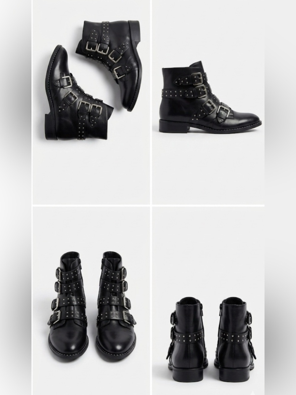 Black Studded Buckle Ankle Boots - Women's